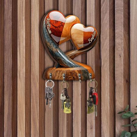 Home Sweet Home - Personalized Couple Custom Shaped Key Rack